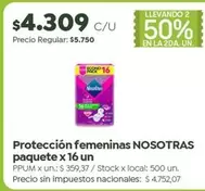 Nosotras - Protección femeninas NOSOTRAS paquete x 16 un