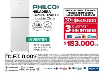 Philco - HELADERA 94PHNT324B-DI