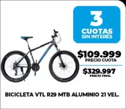 BICICLETA VTL R29 MTB ALUMINIO 21 VEL.