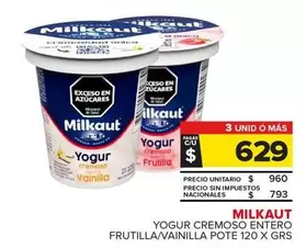 Milkaut - Yogur Cremoso Entero Frutilla/Vainilla Pote