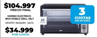 BGH - HORNO ELECTRICO DOBLE GRILL 25LT