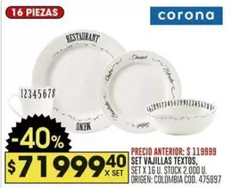 Corona - SET VAJILLAS TEXTOS