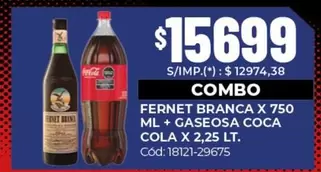 Coca cola - FERNET X 750 ML + GASEOSA X 2,25 LT.