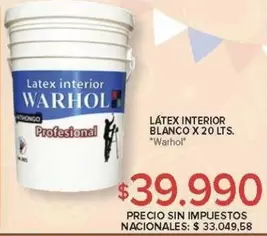 Warhol - LATEX INTERIOR BLANCO X 20 LTS