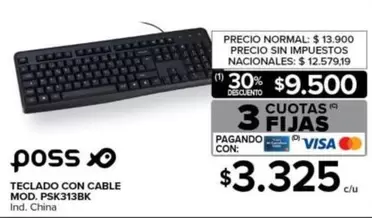 Poss - TECLADO CON CABLE PSK3138K
