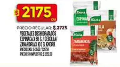 Knorr - VEGETALES DESHIDRATADOS ESPINACA X 50 G / CEBOLLA / ZANAHORIA X 100 G