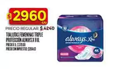 Always - TOALLITAS FEMENINAS TRIPLE PROTECCIÓN X 8 U