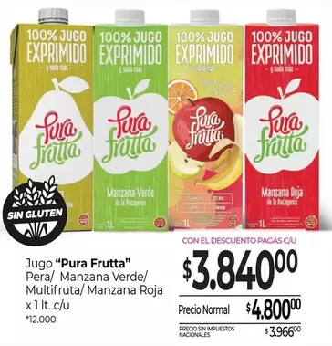 X$ - Jugo "Pura Frutta" Pera/ Manzana Verde/ Multifruta/Manzana Roja