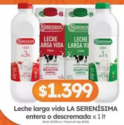 La Serenísima - Leche larga vida entera o descremada