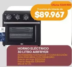 BGH - HORNO ELÉCTRICO 30 LITRO AIRFRYER