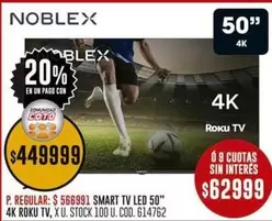 Noblex - SMART TV LED 50" 4K ROKU TV