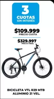 BICICLETA VTL R29 MTB ALUMINIO 21 VEL.