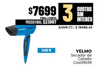 Yelmo - Secador de Cabello Cód:81639