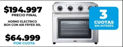 BGH - HORNO ELECTRICO CON AIR FRYER 30L