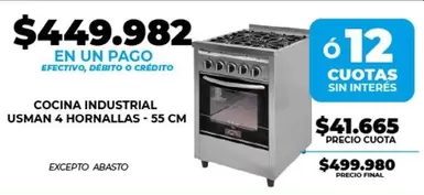 COCINA INDUSTRIAL USMAN 4 HORNALLAS - 55 CM