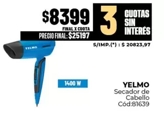 Yelmo - Secador de Cabello Cód:81639