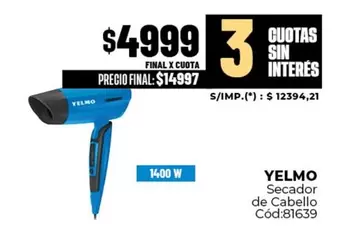 Yelmo - Secador de Cabello Cód:81639