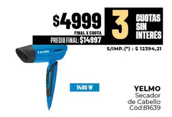 Yelmo - Secador de Cabello Cód:81639