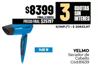Yelmo - Secador de Cabello Cód:81639