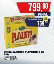 Playadito - YERBA SAQUITOS X 25 SAQ.