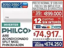 Philco - AIRE ACONDICIONADO SPLIT MOD. PHIN 35HA3BN