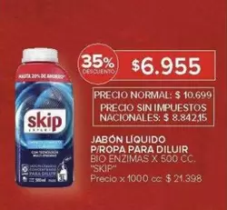 Skip - JABÓN LÍQUIDO P/ROPA PARA DILUIR BIO ENZIMAS X 500 CC.