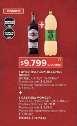 Paso de los Toros - APERITIVO CON ALCOHOL ROSSO + GASEOSA POMELO