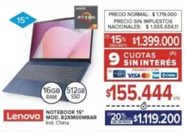 Lenovo - NOTEBOOK 15" MOD. 82XM00MBAR
