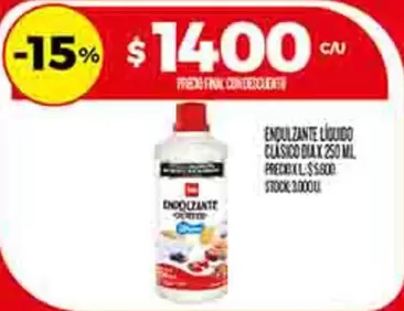 ENDULZANTE LIQUIDO CLÁSICO DIAX 250 ML