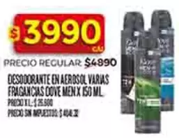 Dove - DESODORANTE EN AEROSOL VARIAS FRAGANCIAS MENX ISO ML