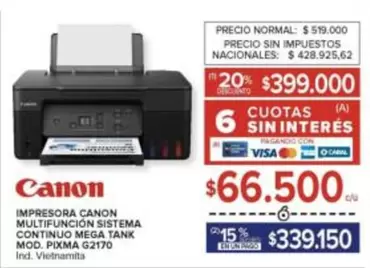 Canon - IMPRESORA MULTIFUNCIÓN SISTEMA CONTINUO MEGA TANK MOD. PIXMA G2170