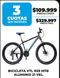 BICICLETA VTL R29 MTB ALUMINIO 21 VEL.