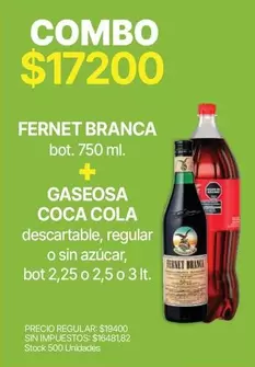 Coca cola - FERNET BRANCA + GASEOSA COCA COLA