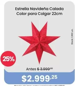Estrella -  Navideña Calada Color para Colgar 22cm