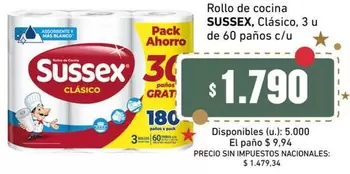 Sussex - Clásico, 3 u de 60 paños c/u