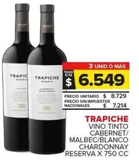 Trapiche - Vino Tinto Cabernet/ Malbec/ Blanco Chardonnay Reserva
