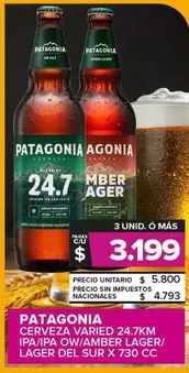 Patagonia -  Cerveza Ipa/Ipa Ow/Amber Lager/Lager Del Sur 