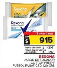 Rexona - Jabon De Tocador Cotton Fresh/futbol Fanatics 