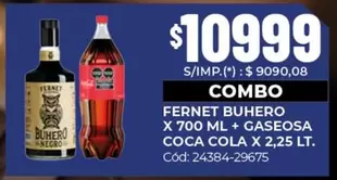 Coca cola - FERNET X 700 ML + GASEOSA X 2,25 LT.