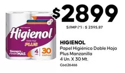 Higienol - Papel Higiénico Doble Hoja Plus Manzanilla 4 Un. X 30 Mt.