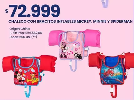 Spiderman - CHALECO CON BRACITOS INFLABLES MICKEY, MINNIE Y SPIDERMAN