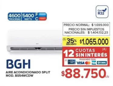 BGH - AIRE ACONDICIONADO SPLIT MOD. BS54WCDW