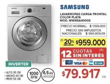 Samsung - LAVARROPAS CARGA FRONTAL COLOR PLATA MOD. WW65A40005