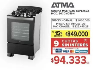 Atma - COCINA MULTIGAS ESPEJADA MOD. 94CCM056N