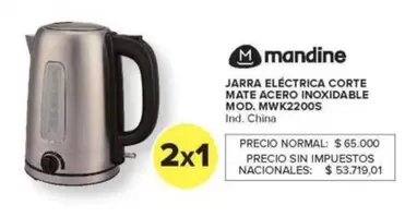 Mandine - JARRA ELÉCTRICA CORTE MATE ACERO INOXIDABLE MOD. MWK2200S