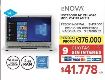 Intel - NOTEBOOK 14" CEL 4020 MOD. C141PP A3 S12