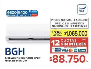 BGH - AIRE ACONDICIONADO SPLIT MOD. BS54WCDW