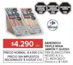 Negro - SANDWICH TRIPLE MIGA JAMÓN Y QUESO