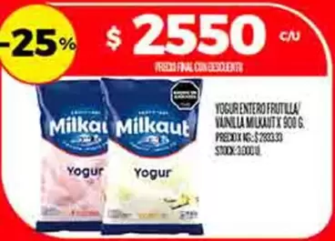 Milkaut - YOGUR ENTERO FRUTILLA VAINILLA