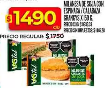 Grangys - MILANESA DE SOJA CON ESPINACA / CALABAZA